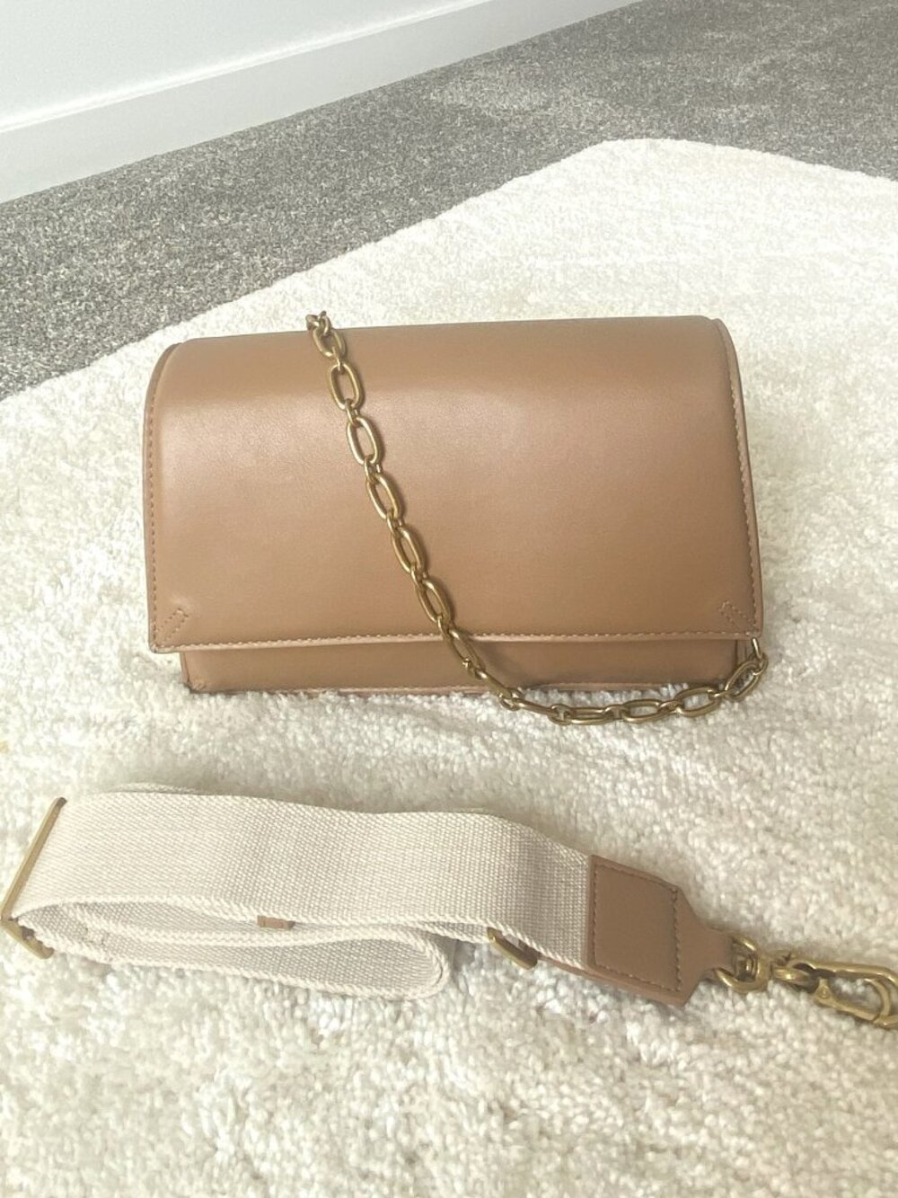ZARA Women's 2000s Crossbody Bag Latte Dual Straps Gold Chain Neutral Capsule
